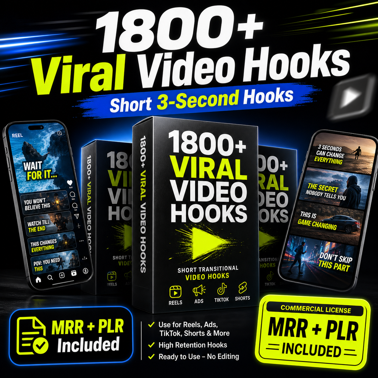 1800 Viral Video Hooks MRR PLR included main product image