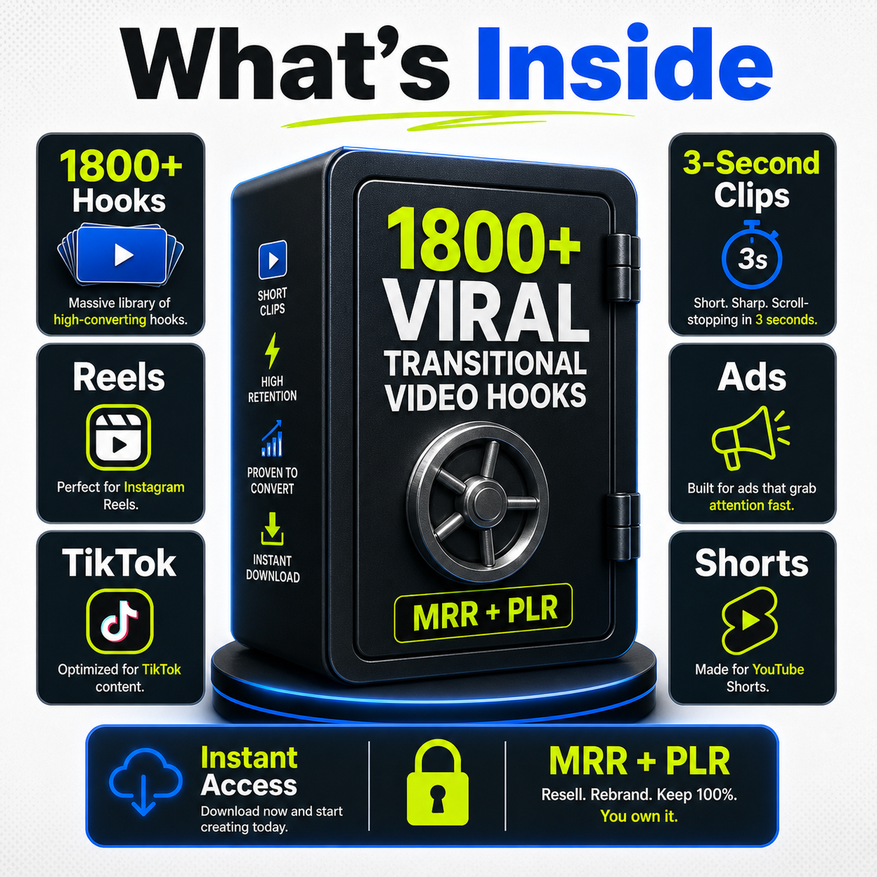 What's inside 1800 Viral Transitional Video Hooks MRR PLR