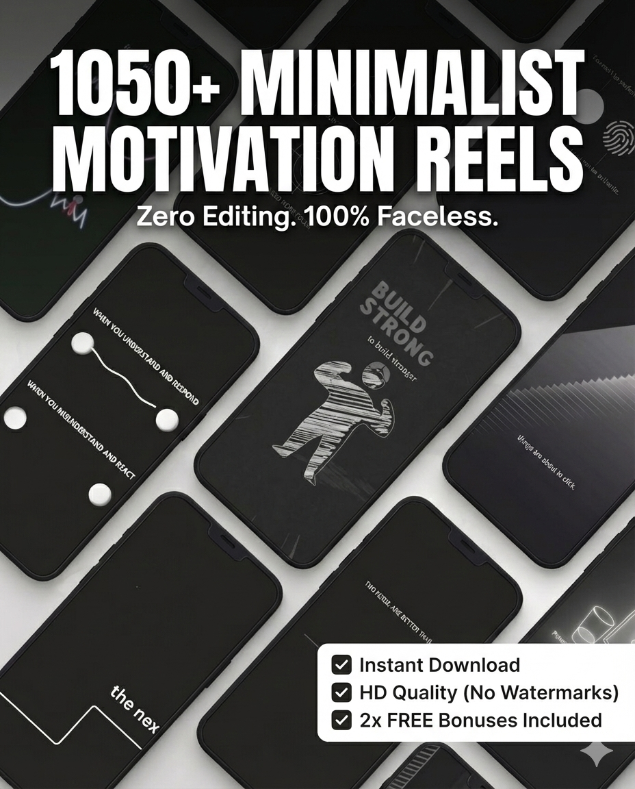 1050+ Minimalist Motivation Reels Bundle | Viral Faceless Content Kit