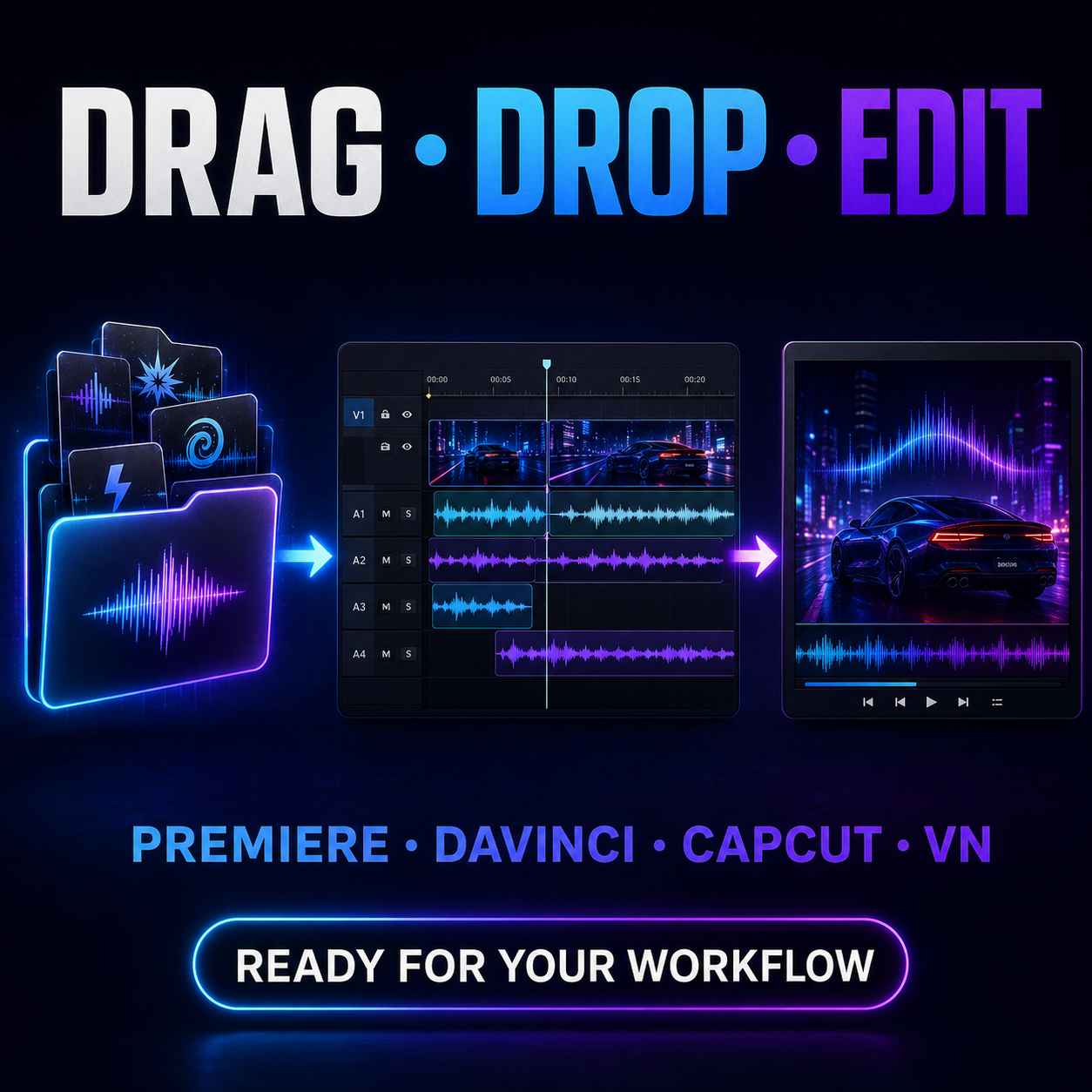 Drag, drop and edit sound effects in popular video editors