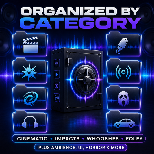 Sound effects organized into cinematic, impacts, whooshes, foley and more